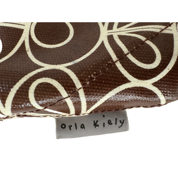 Orla Kiely Tote Bag Brown Cream Print Coated Canvas Pink Canvas-Leather Handles - Picture 2 of 10